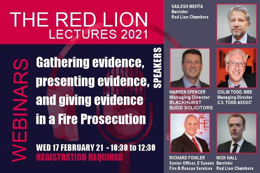 Gathering evidence, presenting evidence, and giving evidence in a Fire Prosecution (Recording restricted)