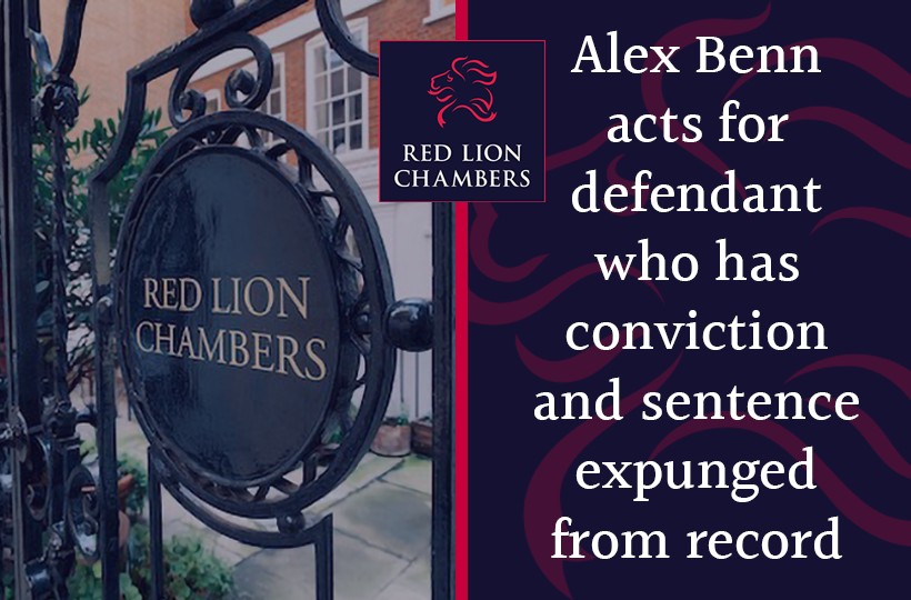 Alex Benn acts for defendant who has conviction and sentence expunged from record